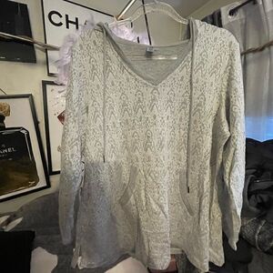 Avenue 2xl 18/20/22 plus size grey white lace hoodie hooded sweatshirt top shirt